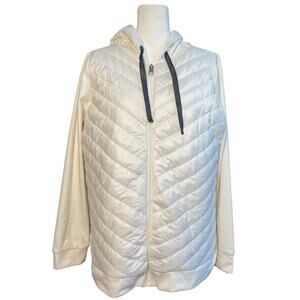 Weekends by Chico's Women's Quilted Puffer Jacket Size 1 Cream‎ Hooded Soft Cozy